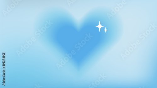 Blue y2k heart bg. Abstract aura love minimal background with sparkle. 2000s aesthetic romantic banner for valentine day event. Dreamy 90s header cover for sale or party promotion illustration