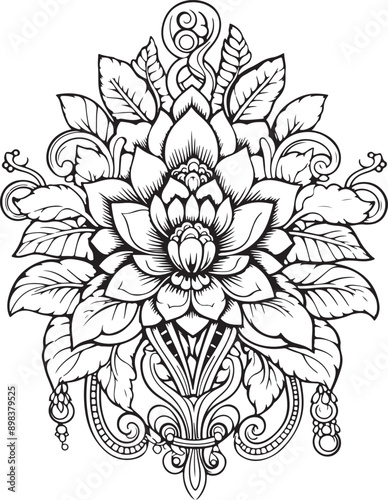 Flowers Coloring Silhouettes black and white vector illustration Free Download