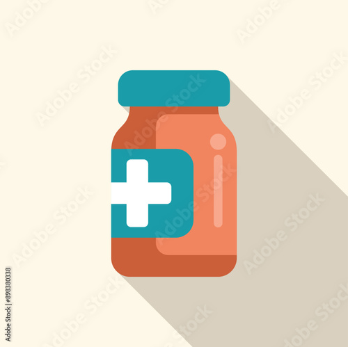 Medicine bottle is casting a long shadow on a light background