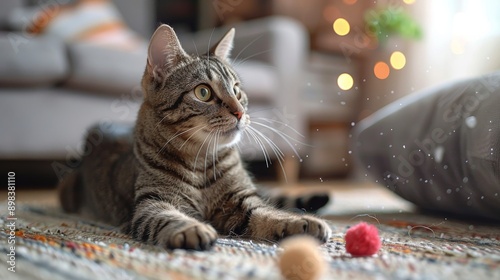 Playful Cat Engaged With Ball