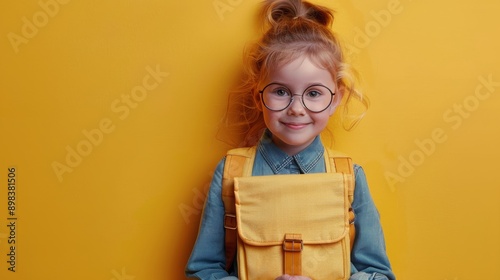 Little Girl With Glasses Holding Stack of Books
