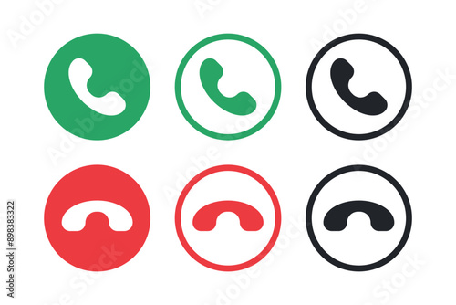 Simple set of phone call buttons in different variations. Contact mobile communication vector icons in flat style