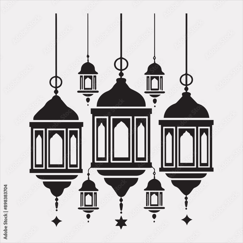 Ramadan lanterns silhouette simple and clean flat line art lamp on white background Ramadan lanterns silhouette simple and clean flat line art lamp on white background