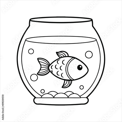 cute fish swimming vector line art