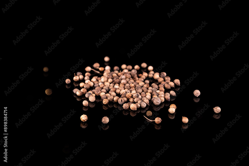 dried coriander seeds isolated on black background dried coriander seeds isolated on black background