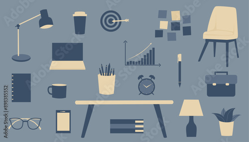 set of tools for work in office vector illustration
