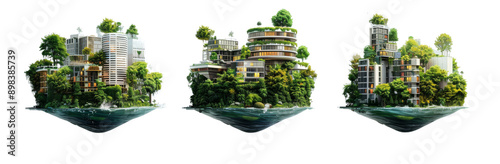 Futuristic Green Environment Cities Collage   Eco friendly Infrastructures, Renewable Energy, Sustainable Water Management, Urban Agriculture Concept in  Bright Colorful Studio Style #898385739