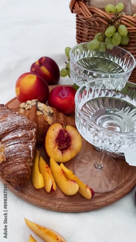 Elegant Picnic Setup with Fresh Fruit and Pastries Elegant Picnic Setup with Fresh Fruit and Pastries