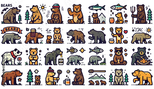 Cartoon Bears in Various Activities