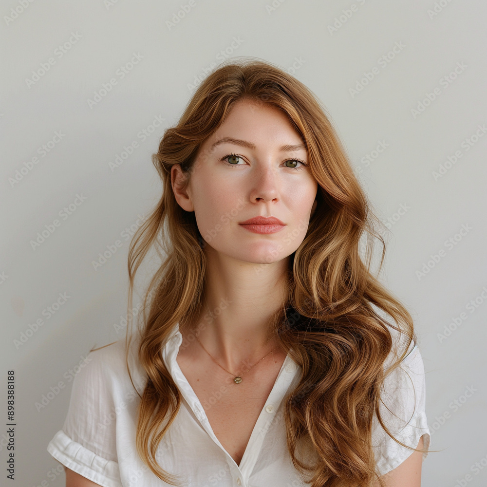 Fototapeta premium Portrait of a girl in a white shirt with long hair