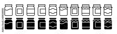 Glass jar vector icon set. empty jam jar container sign. pickle clear transparent container vector symbol.