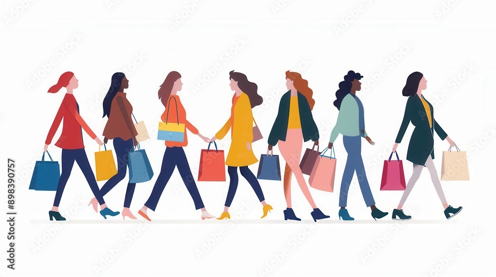 Vector illustration of females shopping over white background Vector illustration of females shopping over white background
