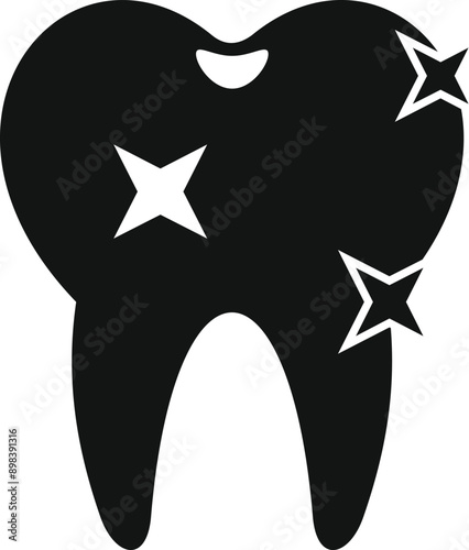 Black tooth icon representing the concept of teeth whitening and dental health