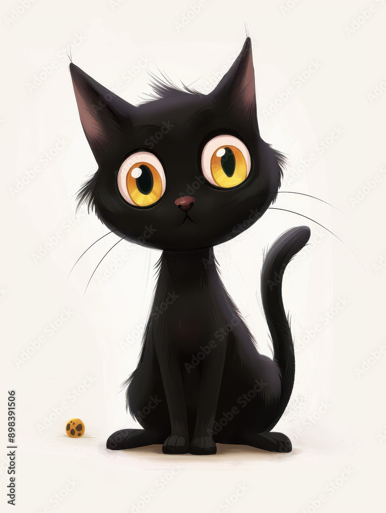 Cute Black Cartoon Cat with Bright Yellow Eyes Cute Black Cartoon Cat with Bright Yellow Eyes