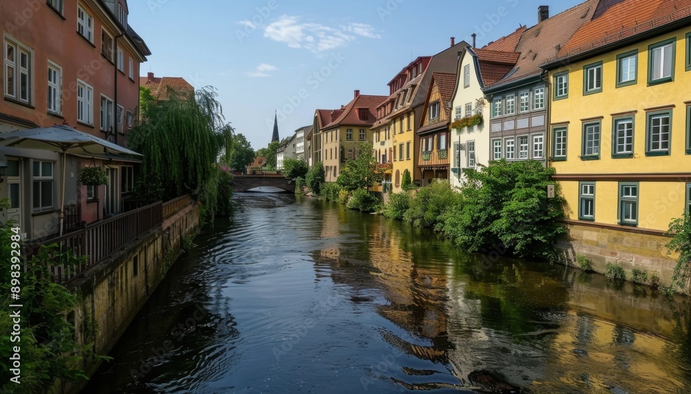 Picturesque Canal Flowing Through Historic Nuremberg Buildings on a Sunny Day Picturesque Canal Flowing Through Historic Nuremberg Buildings on a Sunny Day