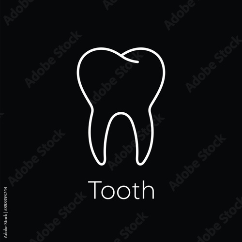Tooth line icon isolated on black background. Dental symbol. Vector illustration.