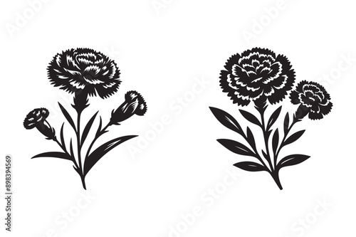 line art of a carnation flowers set silhouette pattern - Generative AI
