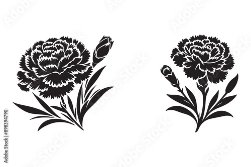 line art of a carnation flowers set silhouette pattern - Generative AI