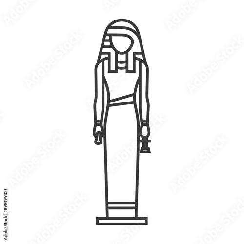 Line Drawing of an Egyptian Statue Wearing a Headress