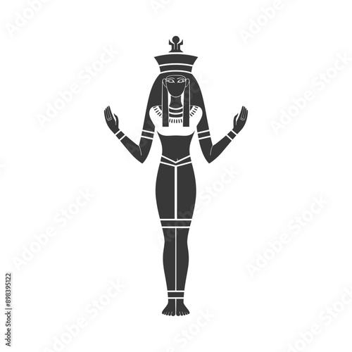Silhouette of an Egyptian Goddess with Crown and Arms Outstretched