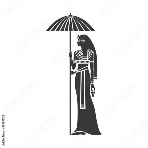 Egyptian Goddess with Umbrella and Ankh Symbol