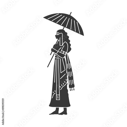 Silhouette of an Egyptian Woman Holding an Umbrella