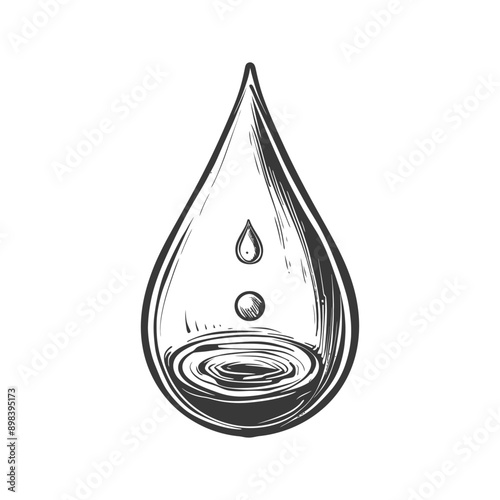 Hand drawn sketch of a water drop with two smaller droplets inside