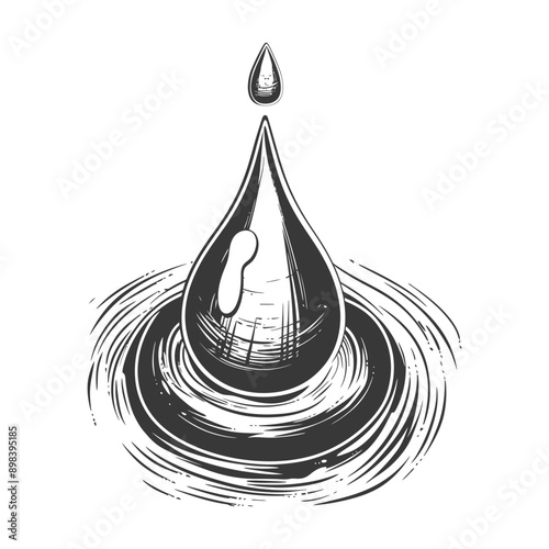 Hand Drawn Illustration of a Water Droplet with Ripples