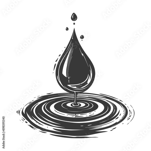 A Single Water Drop Falling into a Pool with Ripples