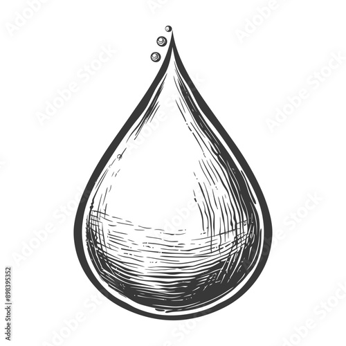 Hand Drawn Sketch of a Single Water Droplet with Air Bubbles