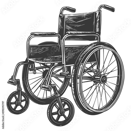 Hand drawn illustration of a black wheelchair