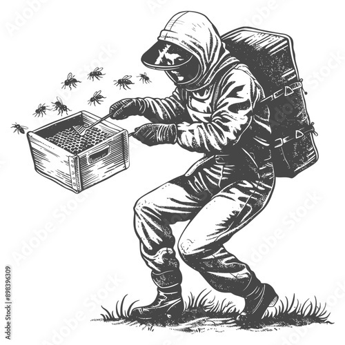 Astronaut Beekeeper Harvesting Honey