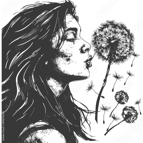Woman Blowing Dandelion Seeds With Wind