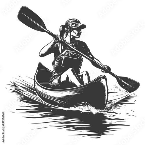 Woman Paddling a Canoe in Water