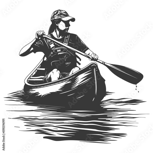 Woman Paddling a Canoe on Calm Water