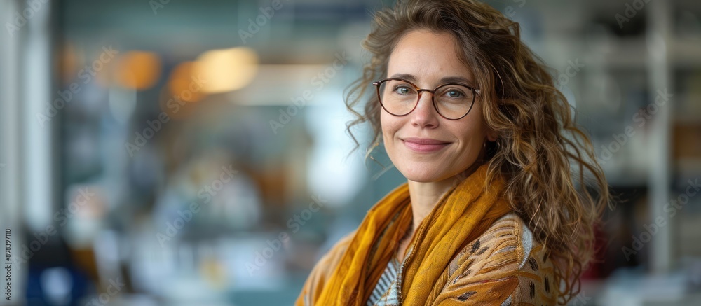 Portrait of a Woman with Curly Hair and Glasses