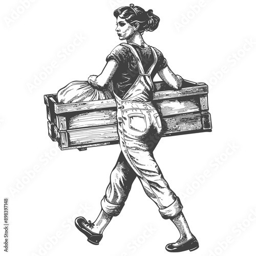 A Woman Carrying a Crate of Goods