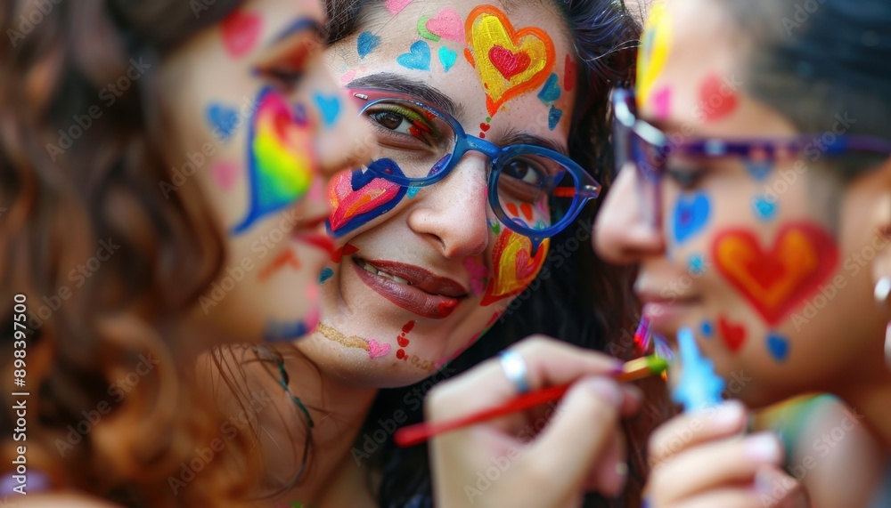 Woman With Painted Face Smiles During a Celebration Woman With Painted Face Smiles During a Celebration