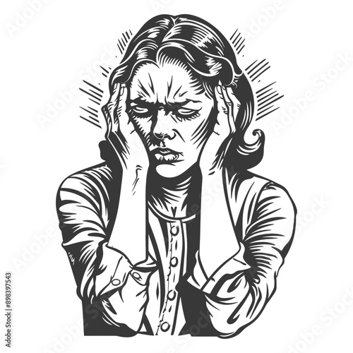Distressed Woman Holding Her Head in Her Hands