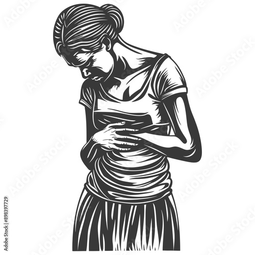 Woman Holding Her Stomach in Pain