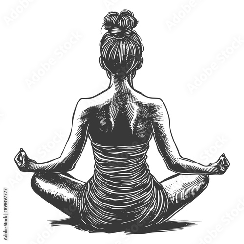 Woman in Meditation Pose with Hair in a Bun