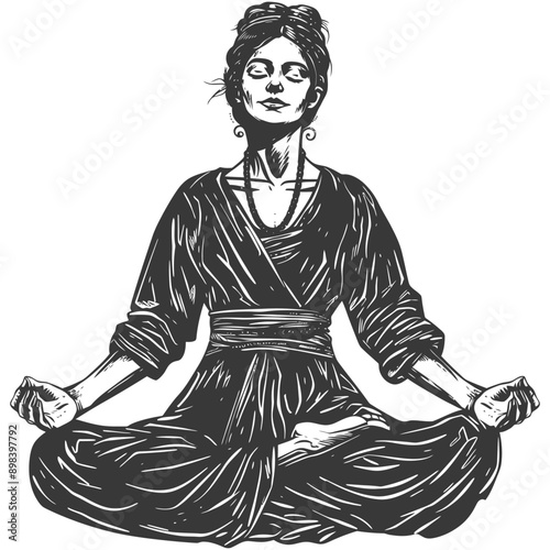 Woman with closed eyes meditating in a seated position