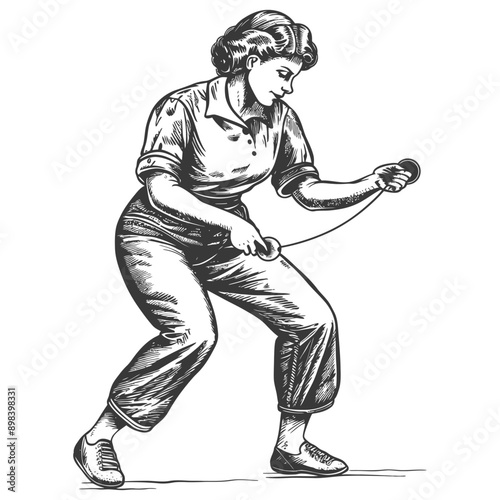 A Woman Playing with a Yo Yo in Vintage Style