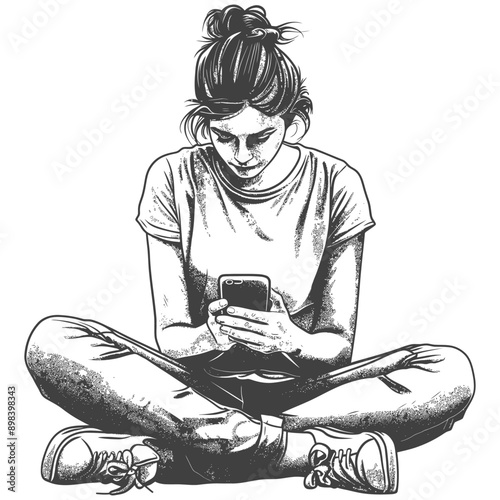 Woman Sitting with Legs Crossed Holding a Smartphone