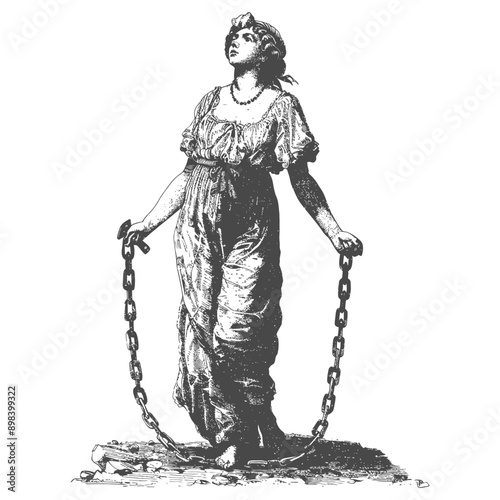 A Woman Holding Two Chains With Her Hands Reaching Upward