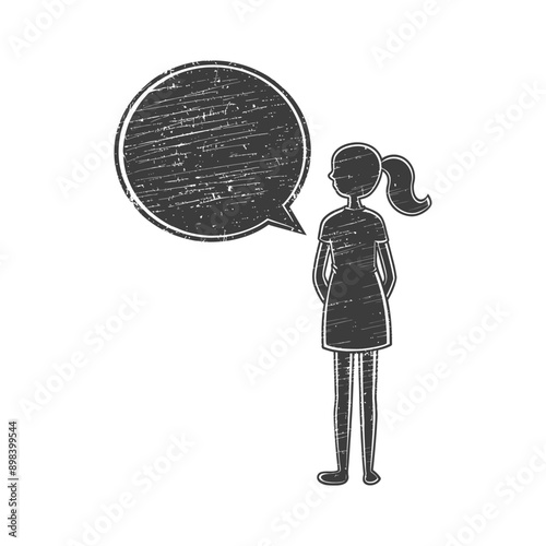 A Silhouetted Girl with a Speech Bubble Distressed Style