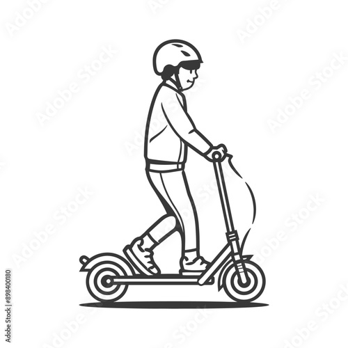 Person wearing helmet riding a scooter