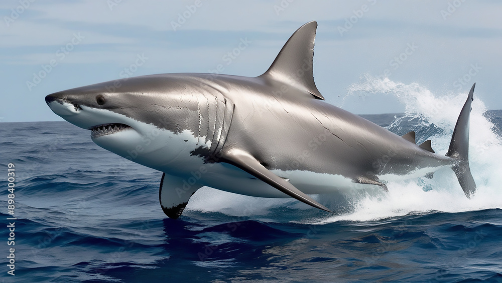 Fototapeta premium Great White Shark in Open Ocean