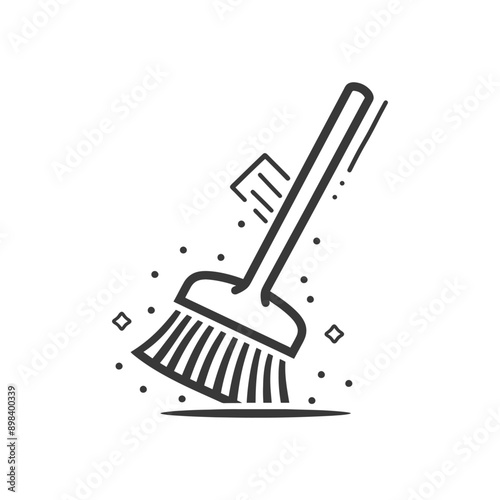 Hand Drawn Illustration of a Broom Sweeping