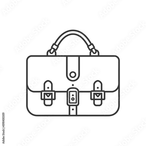 Line Art Illustration of a Leather Briefcase with Two Buckles